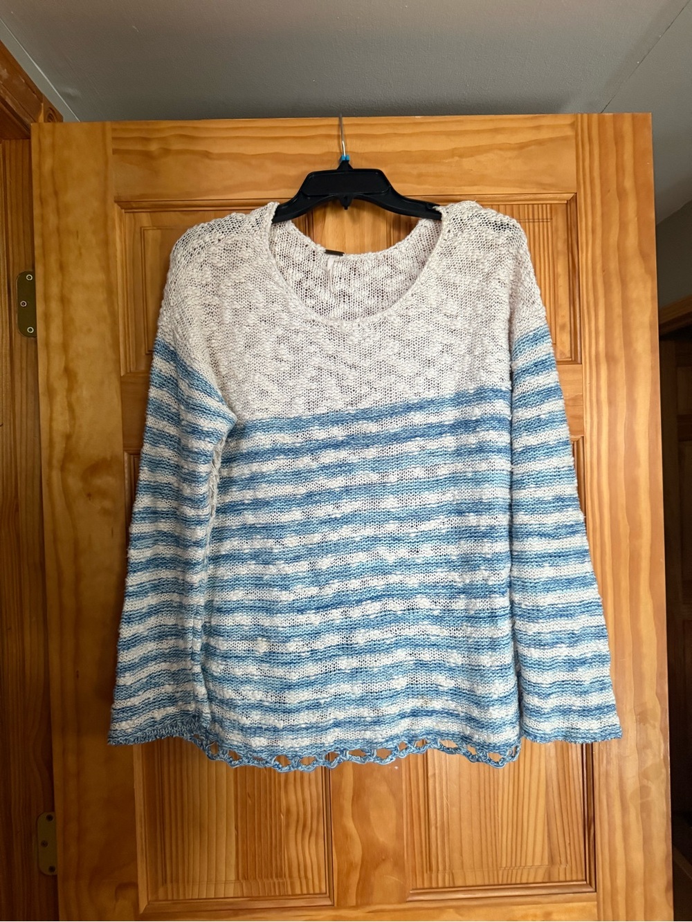 Free People Cream and Light Blue Striped Scoop Neck Sweater
